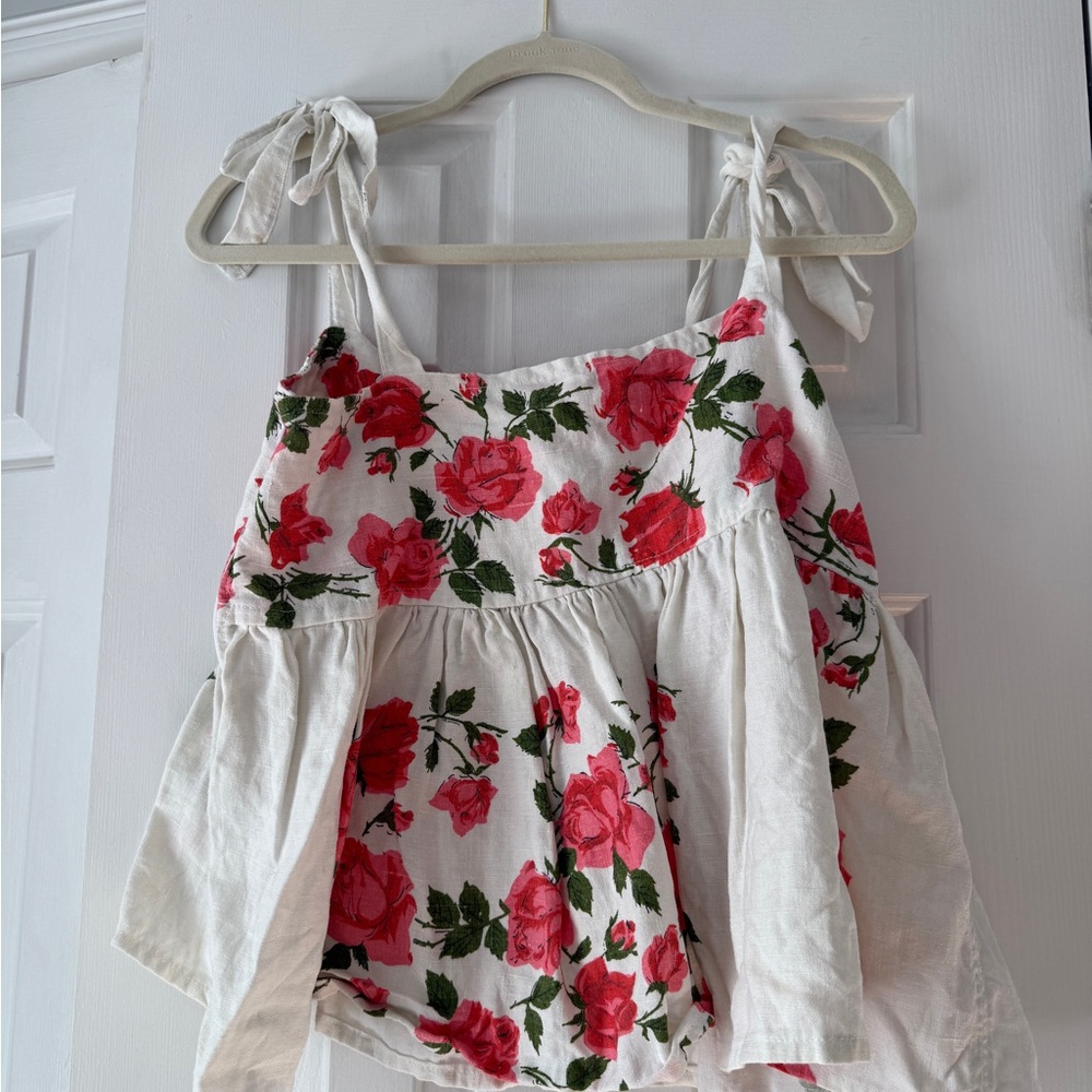 Beautiful handmade linen pink floral tank